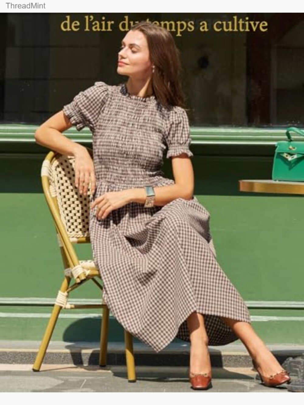 Smocked Puff Sleeve Midi Dress, Flowy A-Line Boho Sundress - Picture 2 of 7